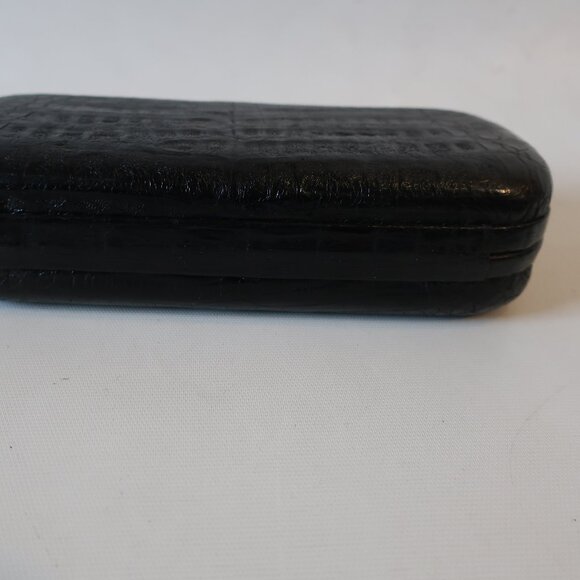 Womens Bloomingdale's Black Croc Embossed Leather Pochette Notch Clutch Handbag - Picture 8 of 12